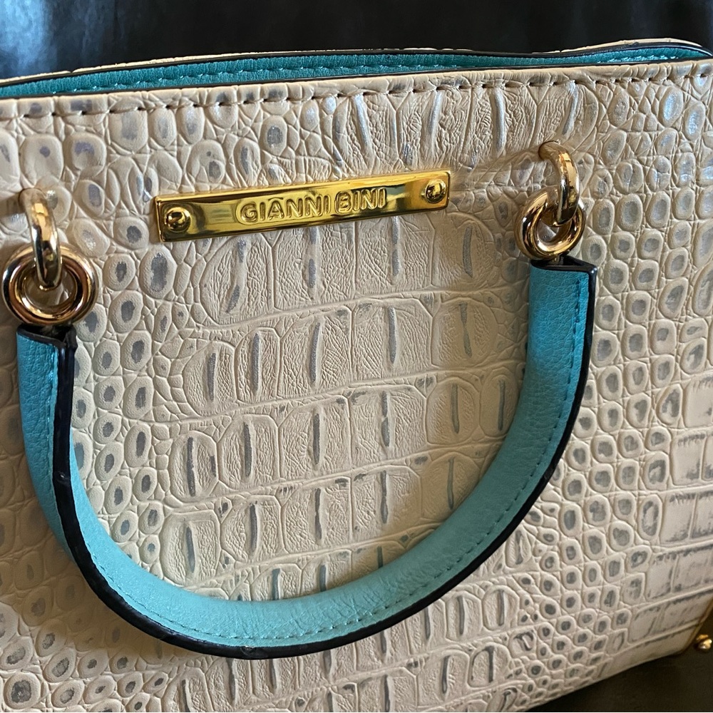 Cream & turquoise purse